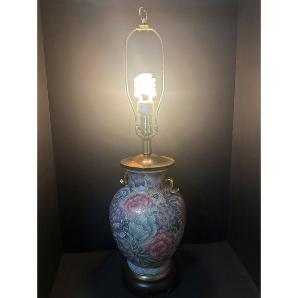 Vtg Frederick Copper Style Floral Table Lamp Urn Ginger Jar Style 28" Tall Works - Picture 2 of 11